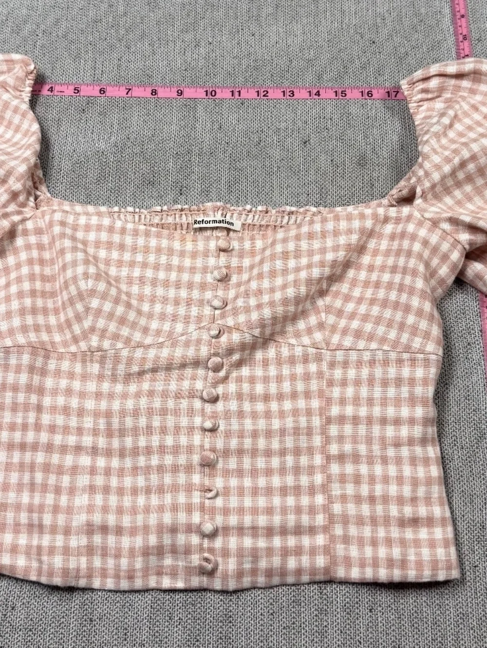 Reformation Linen Button-Down Crop Top Women Size 10 Pink